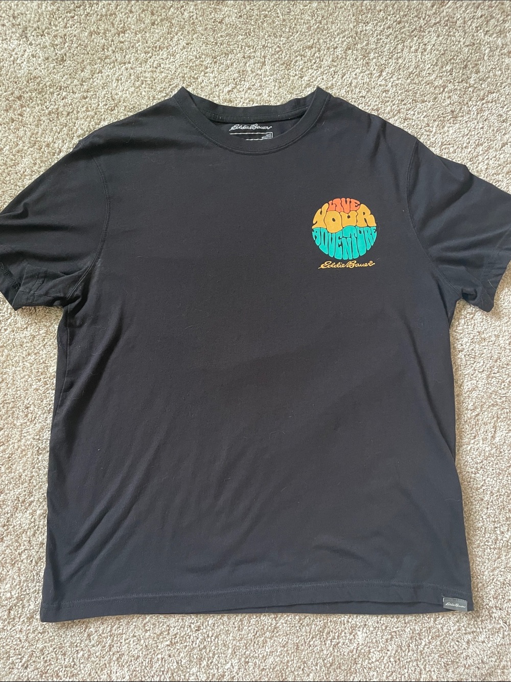 Eddie Bauer Black Short-Sleeve Tee with Orange & Teal Adventure Graphic